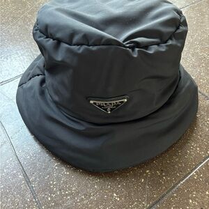 Prada Black Nylon Hat with Logo